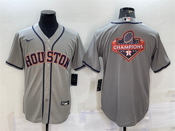 Men's Houston Astros Gray 2022 World Series Champions Team Big Logo Cool Base Stitched Jersey - Click Image to Close